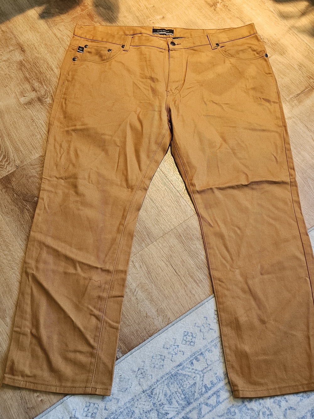 men's tan canvas 5-pocket pants by Maxi Milian New York 46x32 Stained